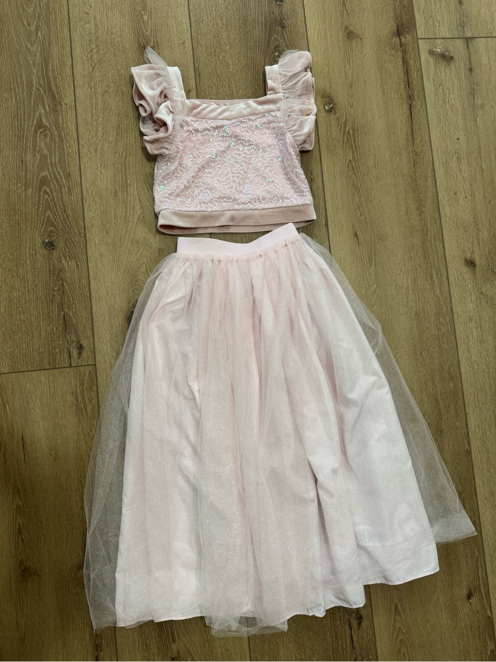 Pippa & Julie Pale Pink Sequin Top and Tulle Skirt Dress